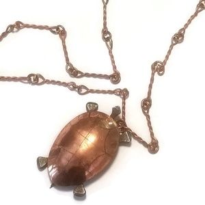 Metal Turtle Pendant Industrial Brutalist Necklace